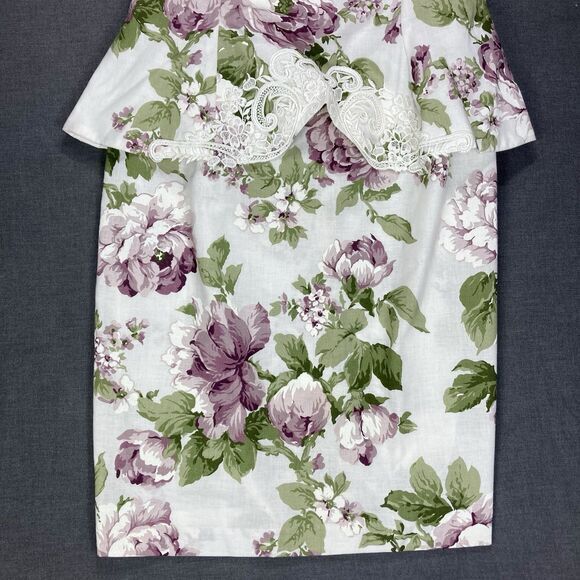 Scott McClintock Vintage Midi Dress Sz 14 Floral Cottage Core Off Shoulder Lace - Picture 4 of 16